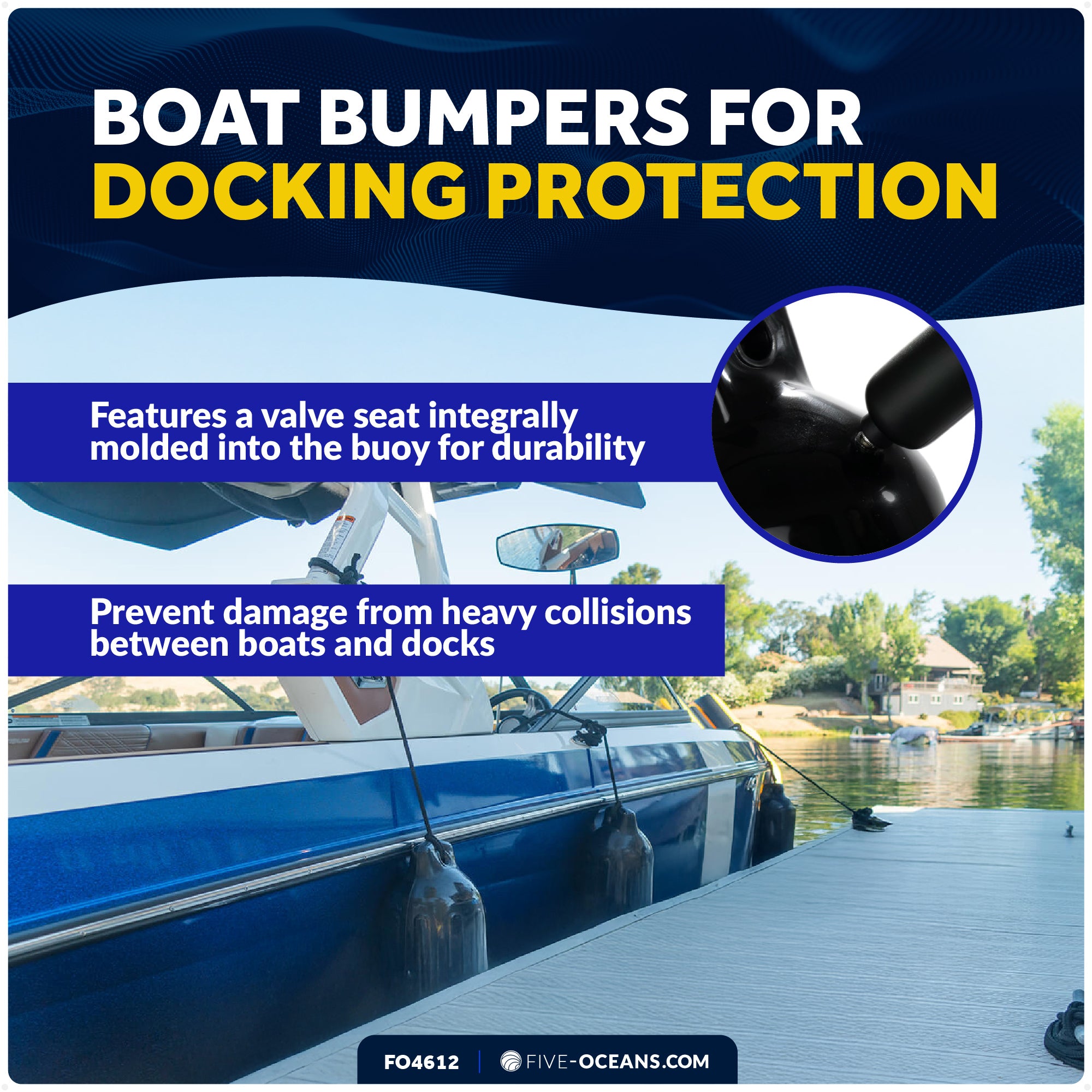 Inflatable Boat Fenders, 4 Pack Black 5.5" x 20" - FO4612