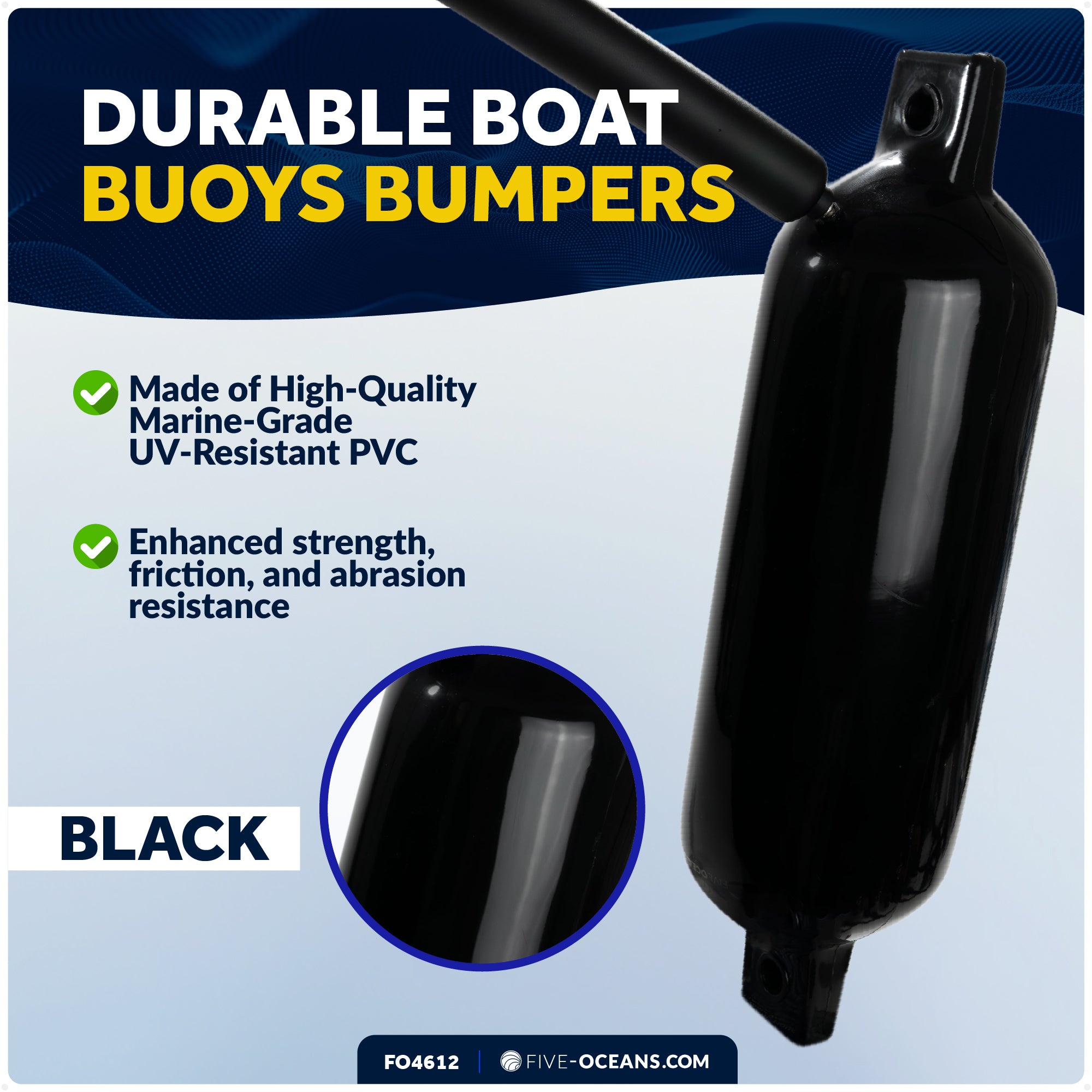 Inflatable Boat Fenders, 4 Pack Black 5.5" x 20" - FO4612
