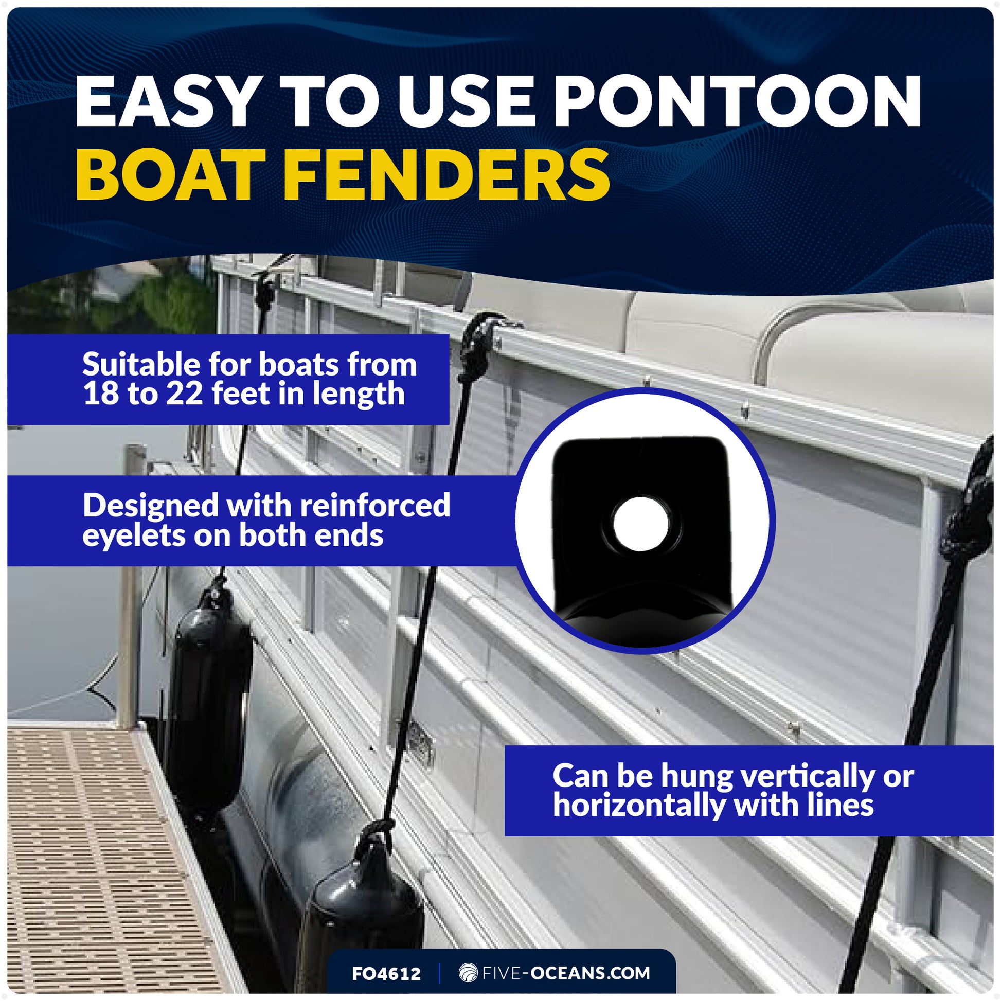 Inflatable Boat Fenders, 4 Pack Black 5.5" x 20" - FO4612 - Five Oceans