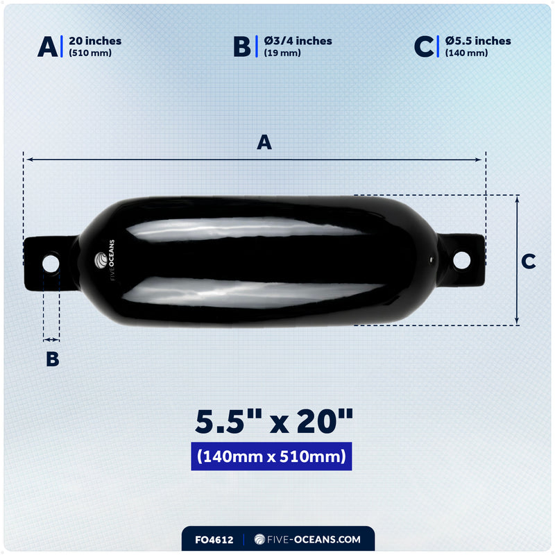 5.5" x 20" Inflatable Boat Fenders, Black, 4-Pack