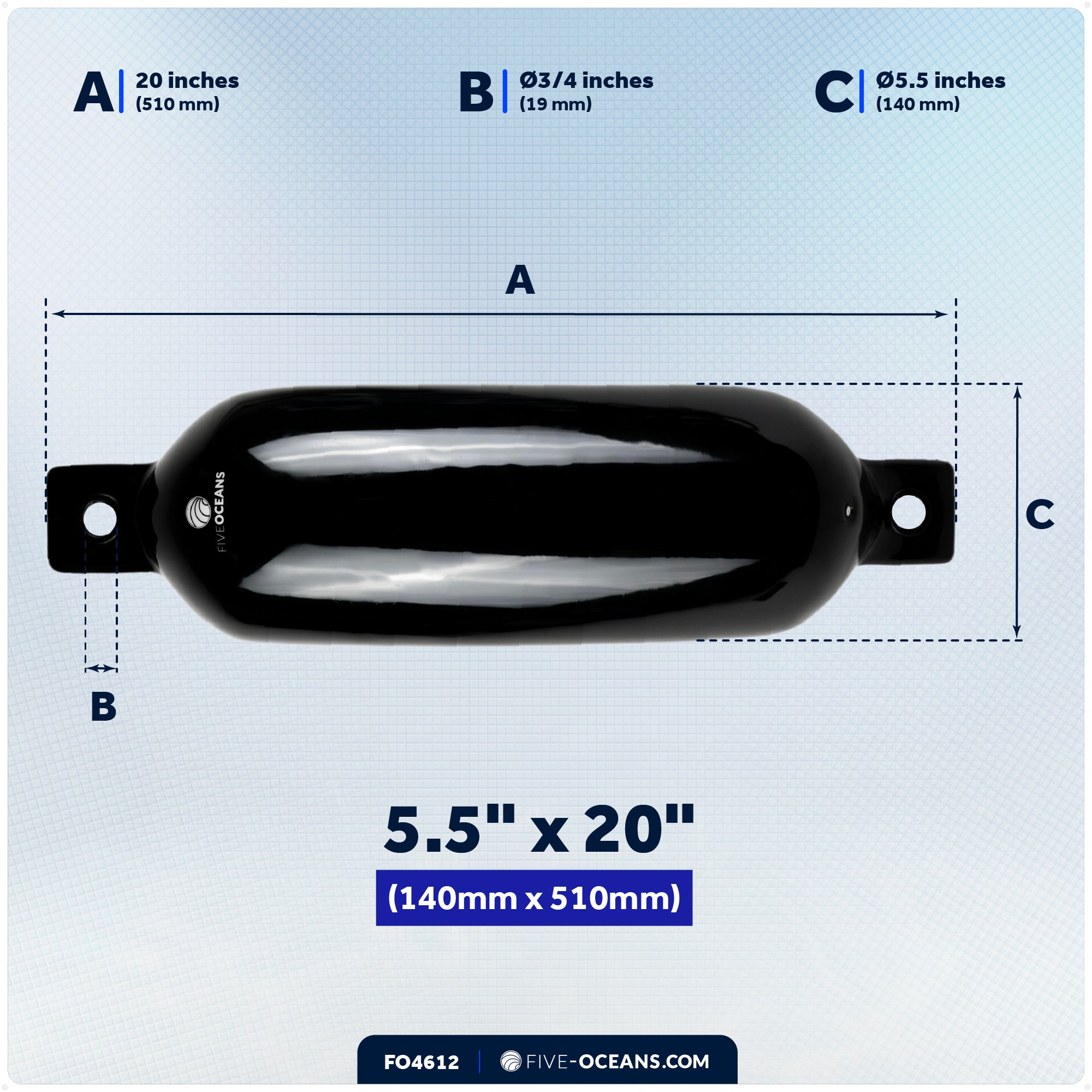 Inflatable Boat Fenders, 4 Pack Black 5.5" x 20" - FO4612