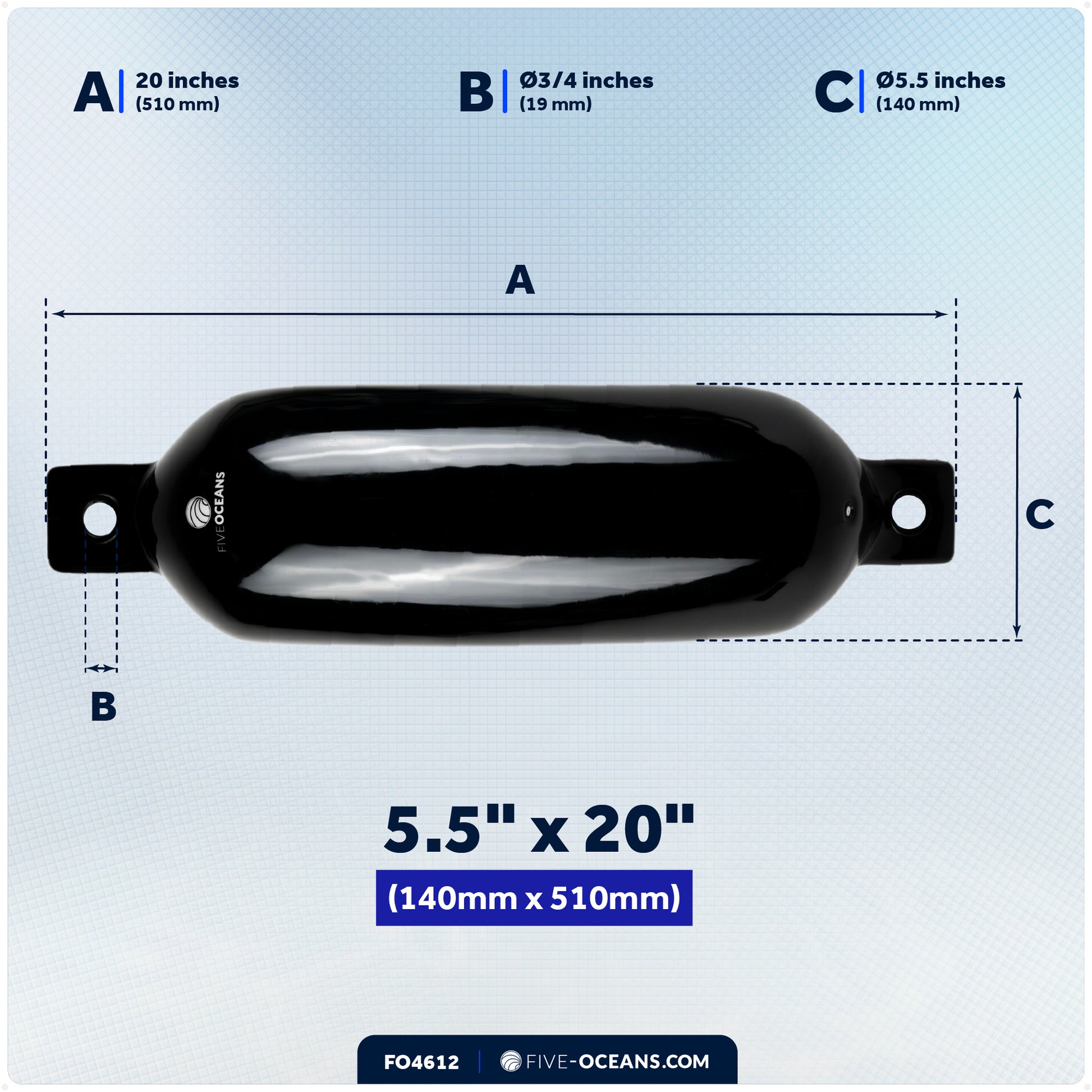 Inflatable Boat Fenders, 4 Pack Black 5.5" x 20" - FO4612 - Five Oceans