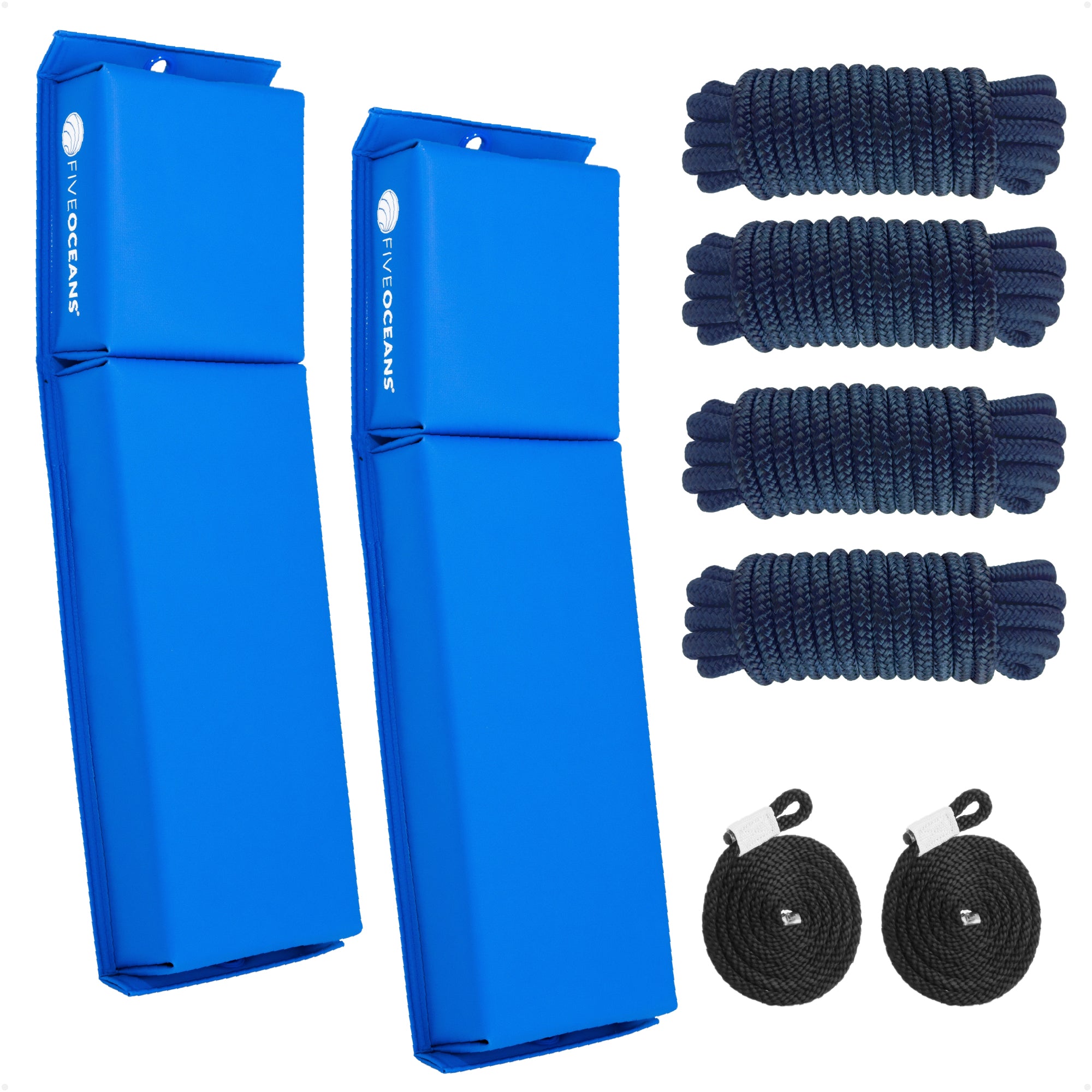 Flat Boat Fender Kit, 2-Pack Blue 24" x 6-7/8" x 2-1/2", Includes 1/2" x 15' Dock Lines - FO4613-C1