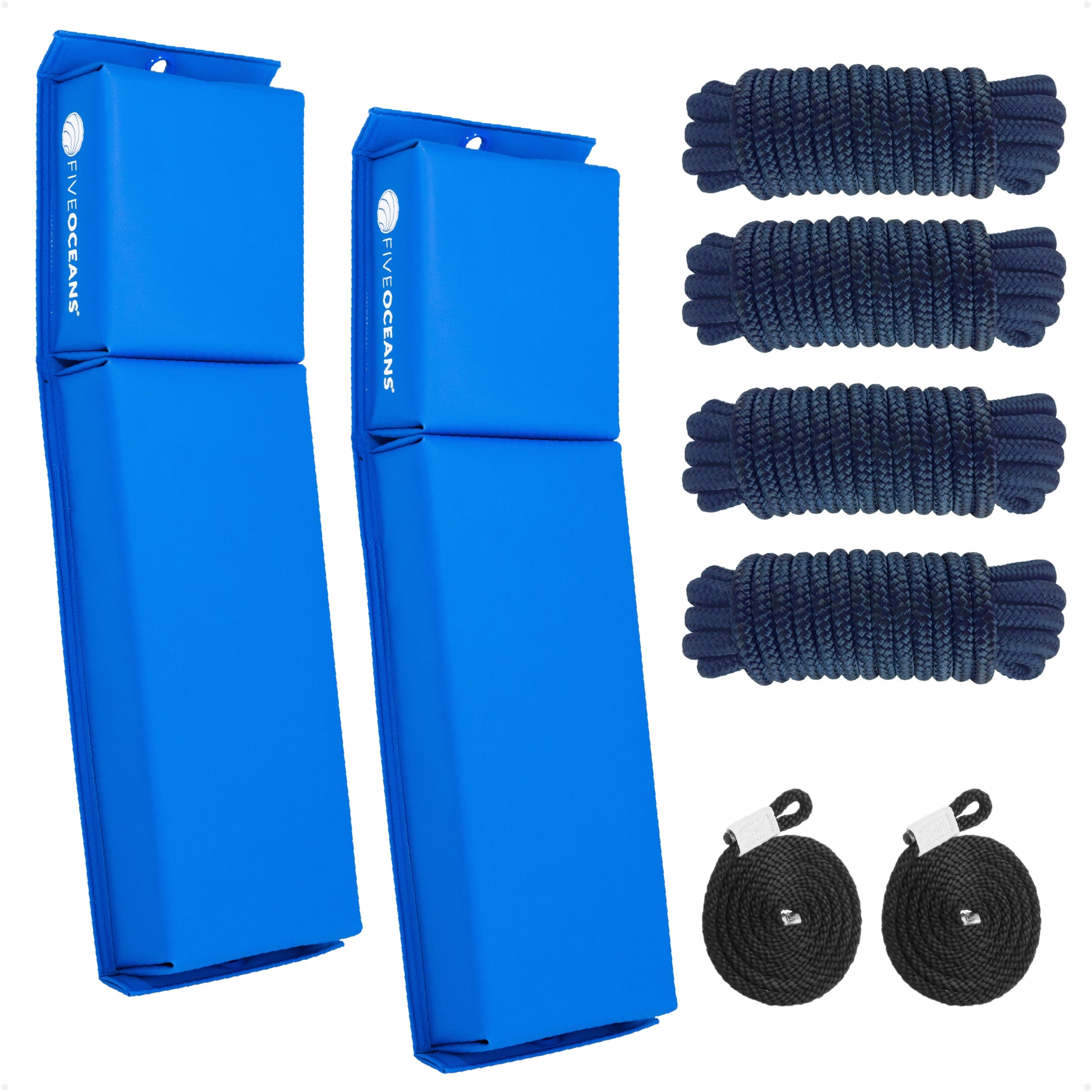 Boat Docking Kit - Blue Flat Fenders & Dock Lines, 2-Pack - FO4613-C1 - Five Oceans
