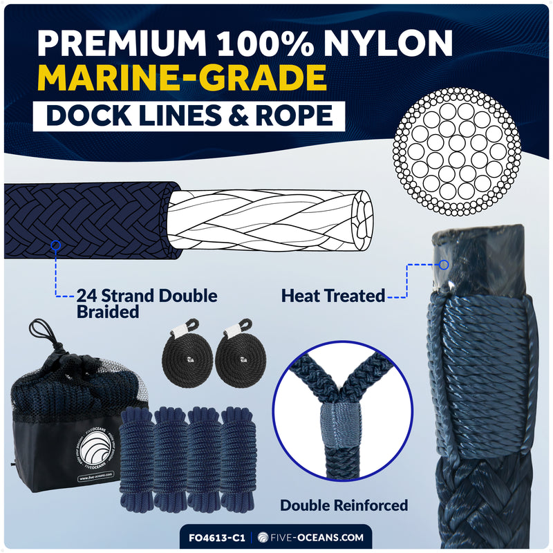 Boat Docking Kit - Blue Flat Fenders & Dock Lines, 2-Pack - FO4613-C1 - Five Oceans