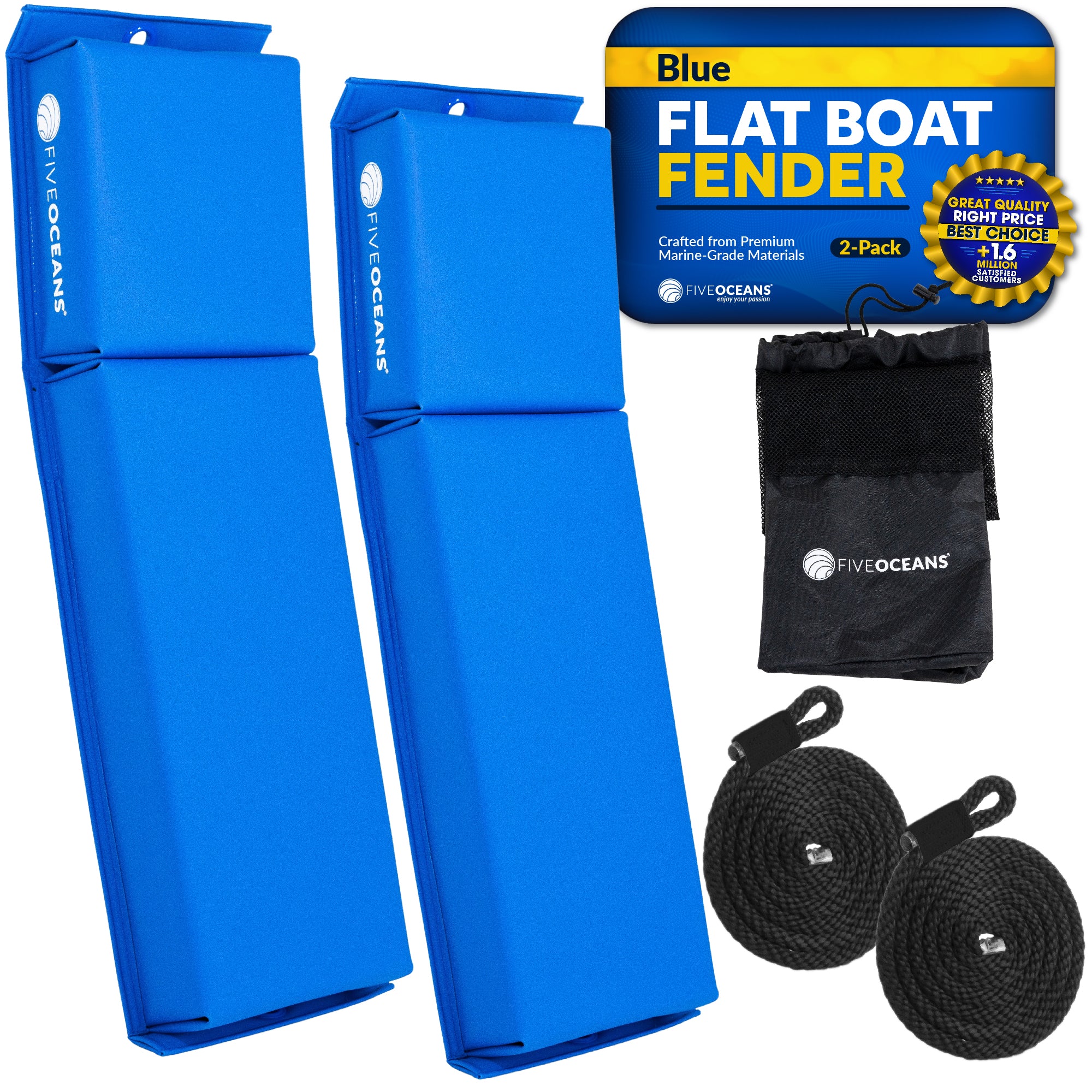 Boat Contour Fender 24" x 6-7/8" x 2-1/2", Blue, 2-Pack - FO4613 - Five Oceans