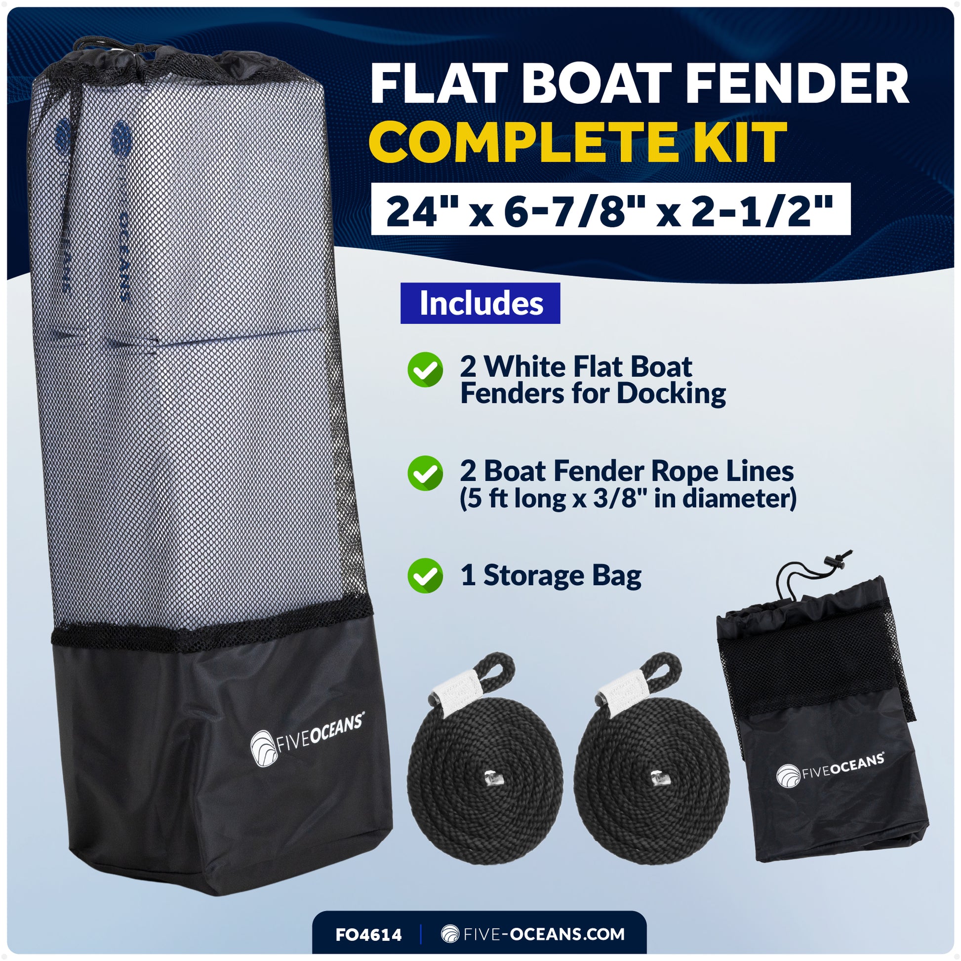 Boat Contour Fender 24" x 6-7/8" x 2-1/2", White, 2-Pack - FO4614 - Five Oceans