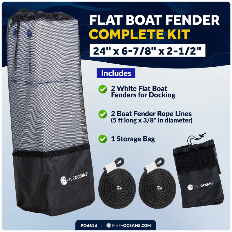 Flat Boat Fender 24" x 6-7/8" x 2-1/2", White, 2-Pack - FO4614 - Five Oceans