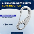 2" Spring Gate Snap Hook, AISI316 Stainless Steel - FO461 - Five Oceans