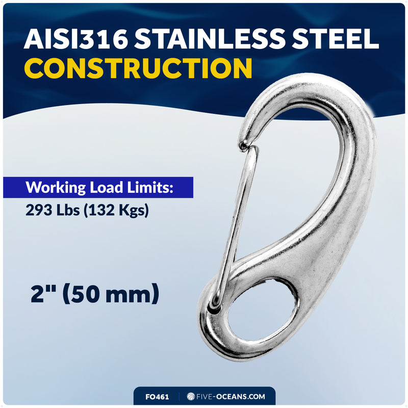 2" Spring Gate Snap Hook, AISI316 Stainless Steel - FO461 - Five Oceans