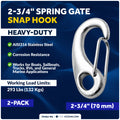 2-3/4" Spring Gate Snap Hook, AISI316 Stainless Steel, 2-Pack - FO462-M2 - Five Oceans