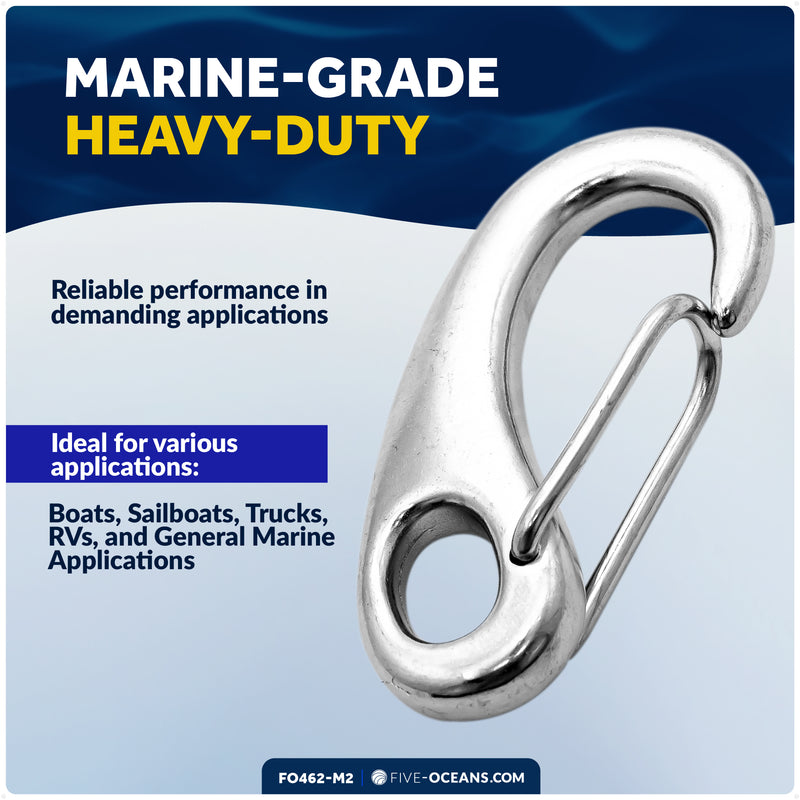 2-3/4" Spring Gate Snap Hook, AISI316 Stainless Steel, 2-Pack - FO462-M2 - Five Oceans