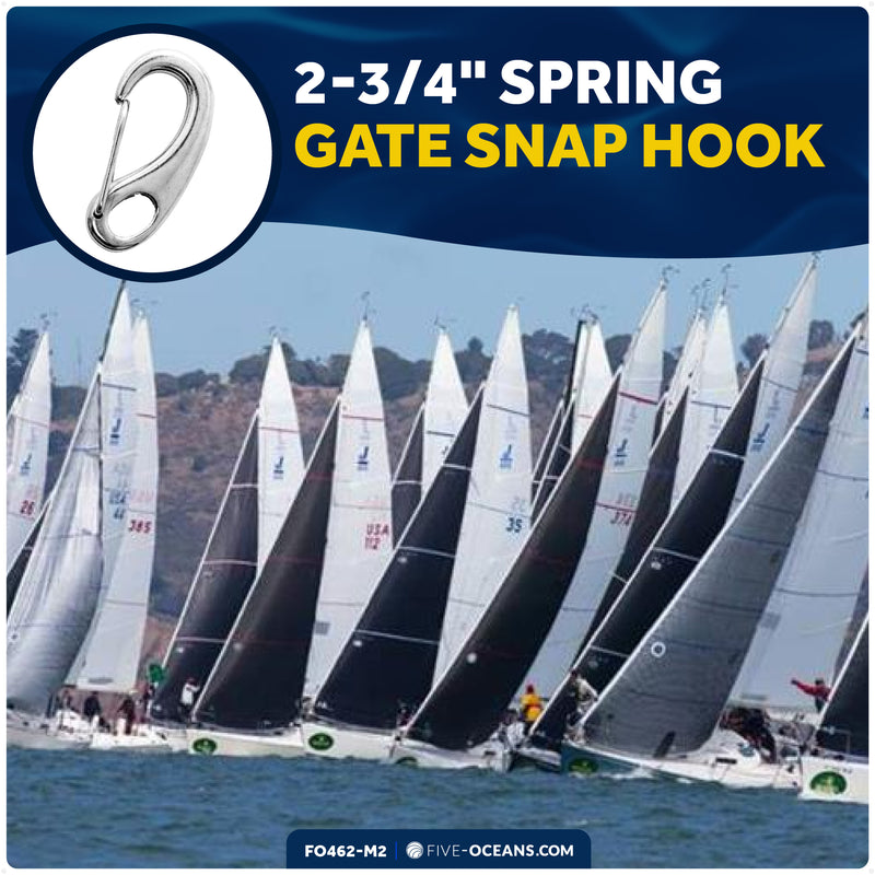 2-3/4" Spring Gate Snap Hook, AISI316 Stainless Steel, 2-Pack - FO462-M2 - Five Oceans