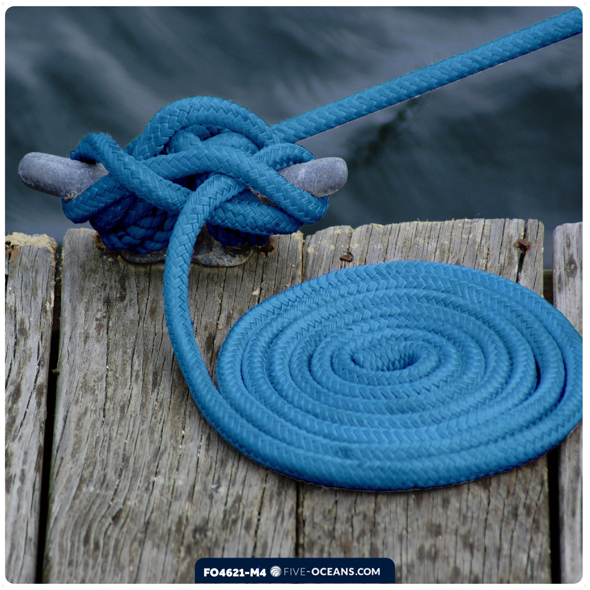 Dock Lines, 1/2" x 20', Light Blue Nylon Double Braided with 12" Eyelet, 4-Pack - FO4621-M4 - Five Oceans