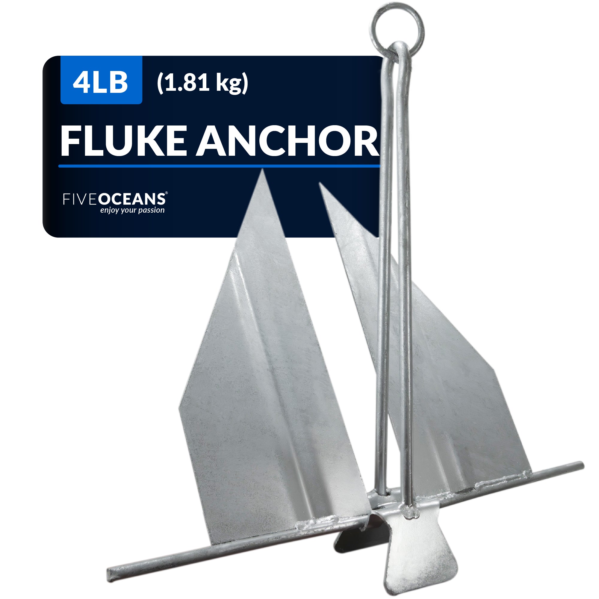 Boat Fluke Anchor, 4 Lb Easy-Release Galvanized Steel, Slip Ring Shank - FO4622