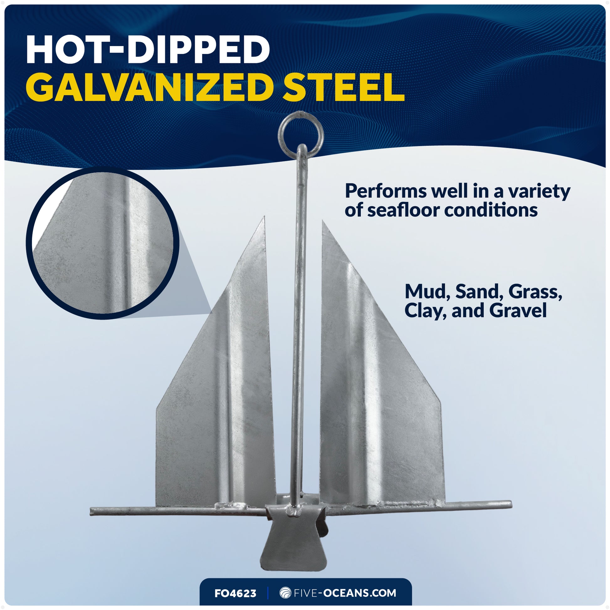 6 Lb. Slip-Ring Fluke Anchor, Galvanized Steel - FO4623 - Five Oceans