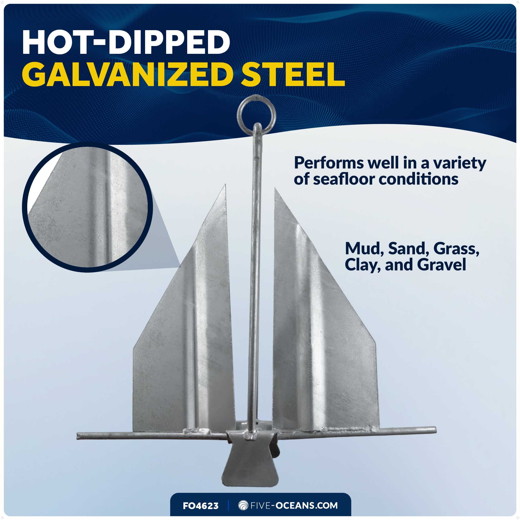 6 Lb. Slip-Ring Fluke Anchor, Galvanized Steel - FO4623 - Five Oceans