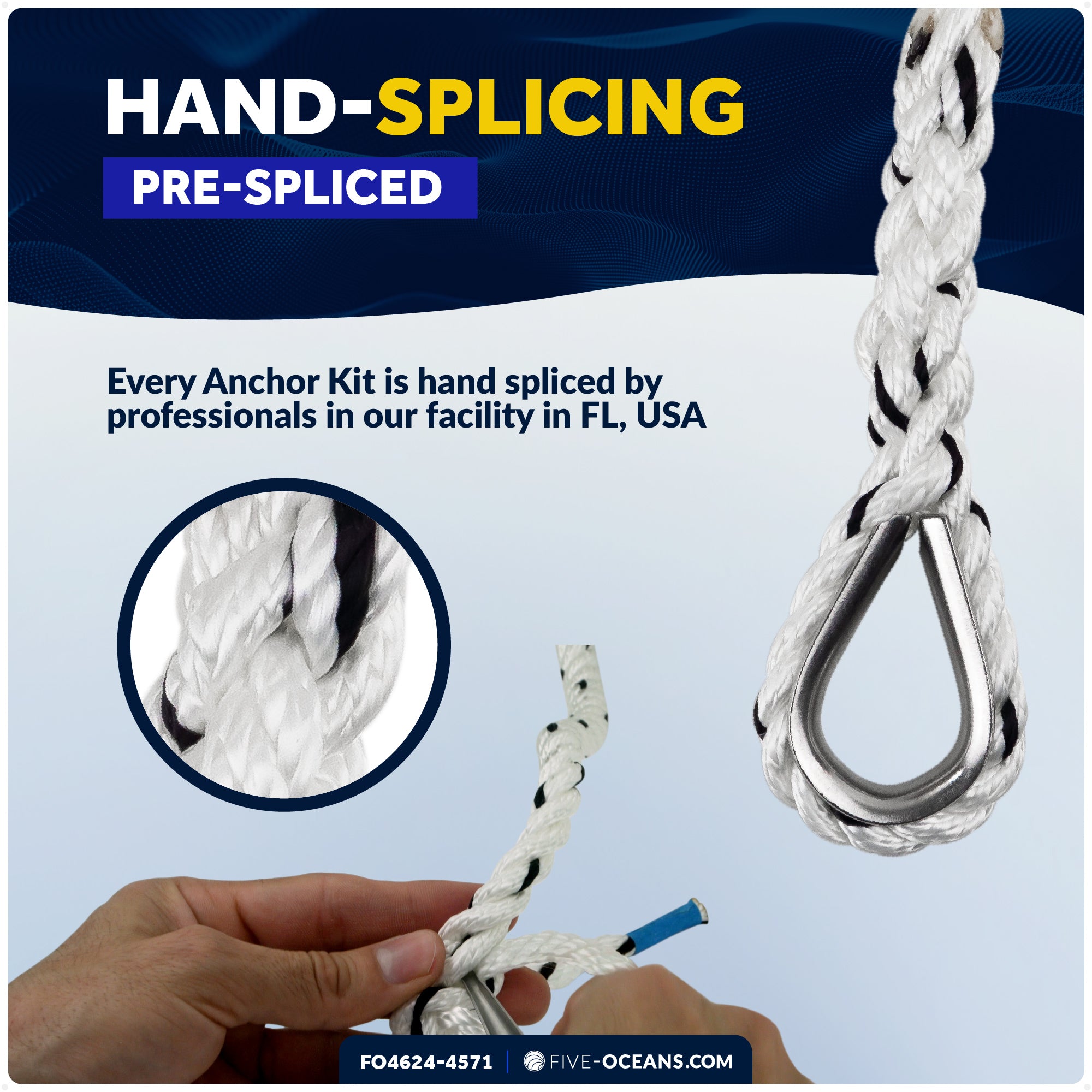8 Lb Boat Fluke Anchor Kit, Slip Ring Shank, Hot Dipped Galvanized, Rope, Chain and Shackle - FO4624-4565 - Five Oceans