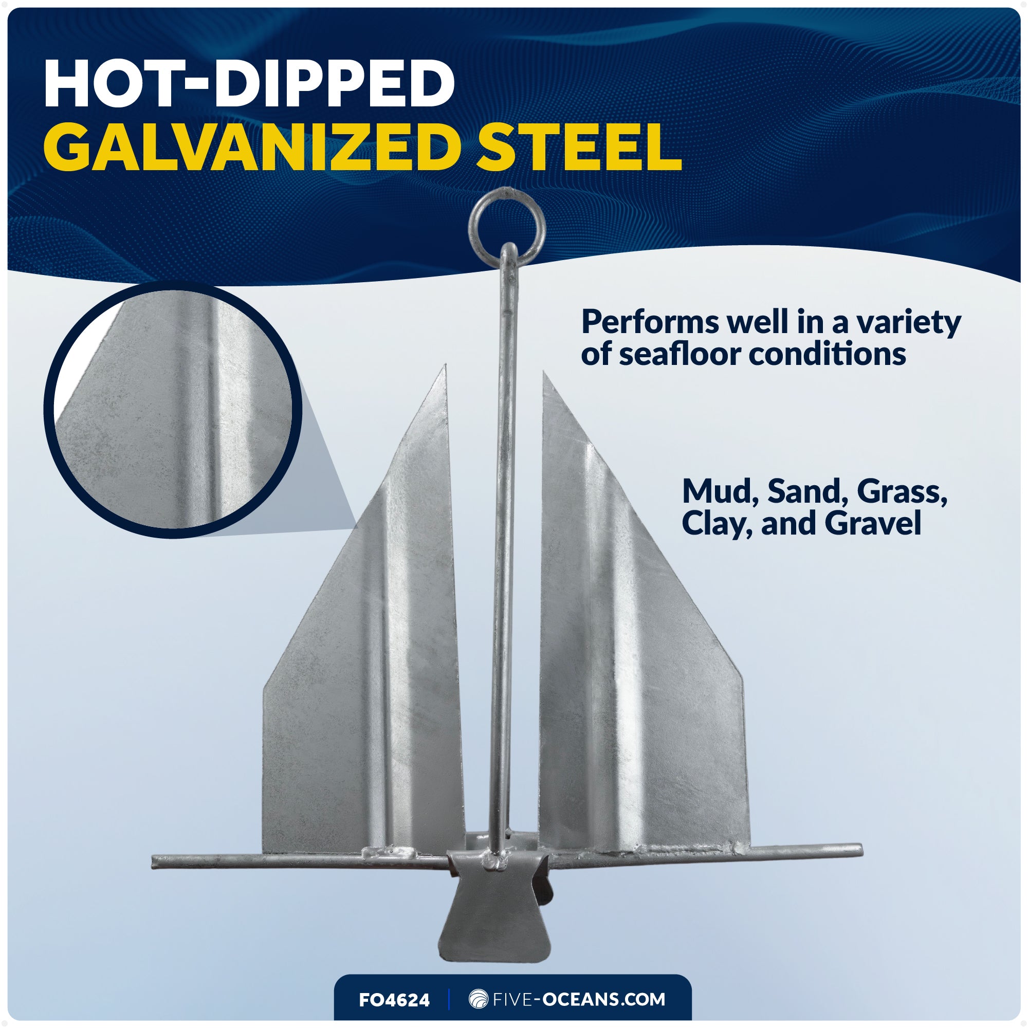 8 Lb. Slip-Ring Fluke Anchor, Galvanized Steel - FO4624 - Five Oceans