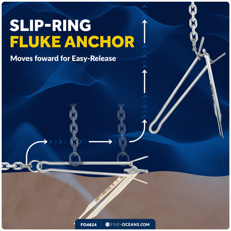 8 Lb. Slip-Ring Fluke Anchor, Galvanized Steel - FO4624 - Five Oceans
