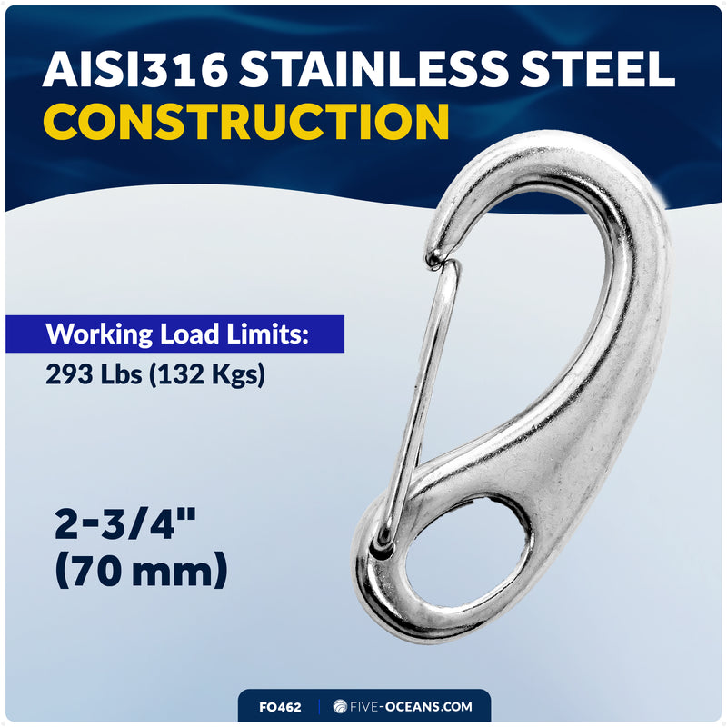 2-3/4" Spring Gate Snap Hook, AISI316 Stainless Steel - FO462 - Five Oceans