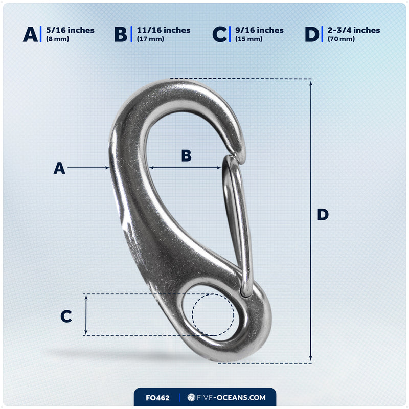 2-3/4" Spring Gate Snap Hook, AISI316 Stainless Steel - FO462 - Five Oceans