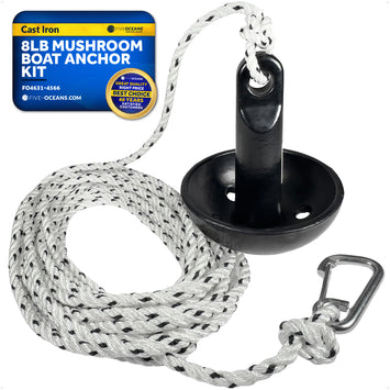 8 Lb Mushroom Boat Anchor Kit, Black PVC Vinyl Coating, 5/16"x30' 3-Strand Rope, Marine Snap Hook - FO4631-4566 - Five Oceans