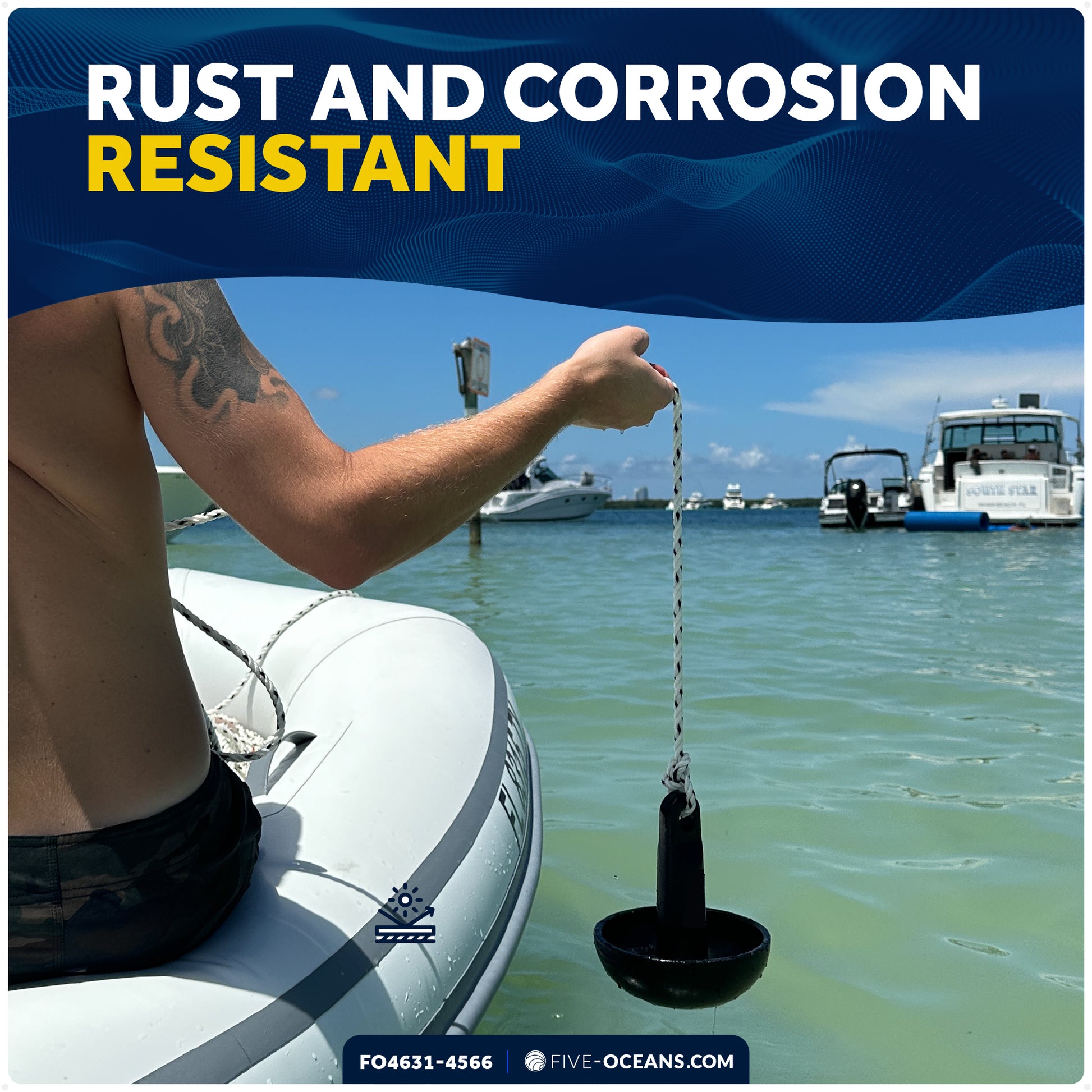 8 Lb Mushroom Boat Anchor Kit, Black PVC Vinyl Coating, 5/16"x30' 3-Strand Rope, Marine Snap Hook - FO4631-4566 - Five Oceans