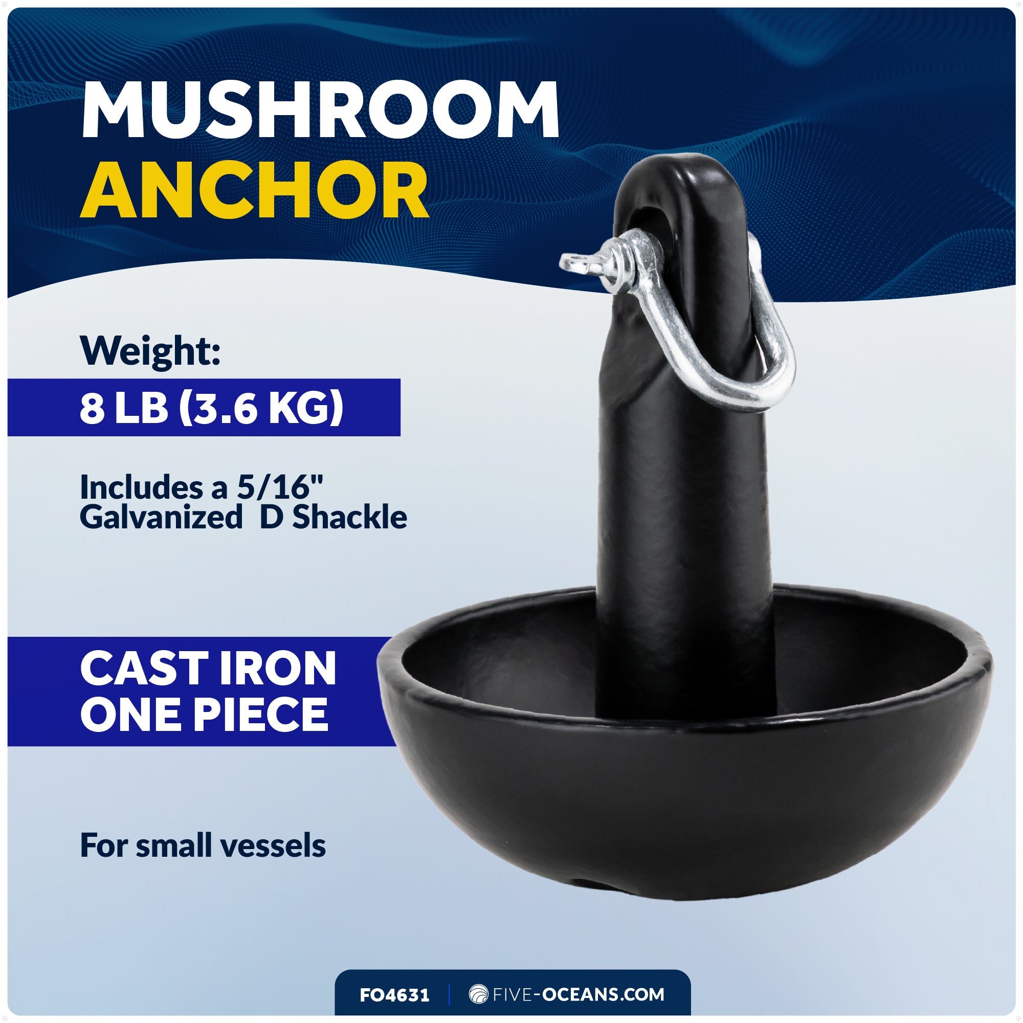 8 Lb. Mushroom Anchor, Black, Vinyl Coated - FO4631 - Five Oceans
