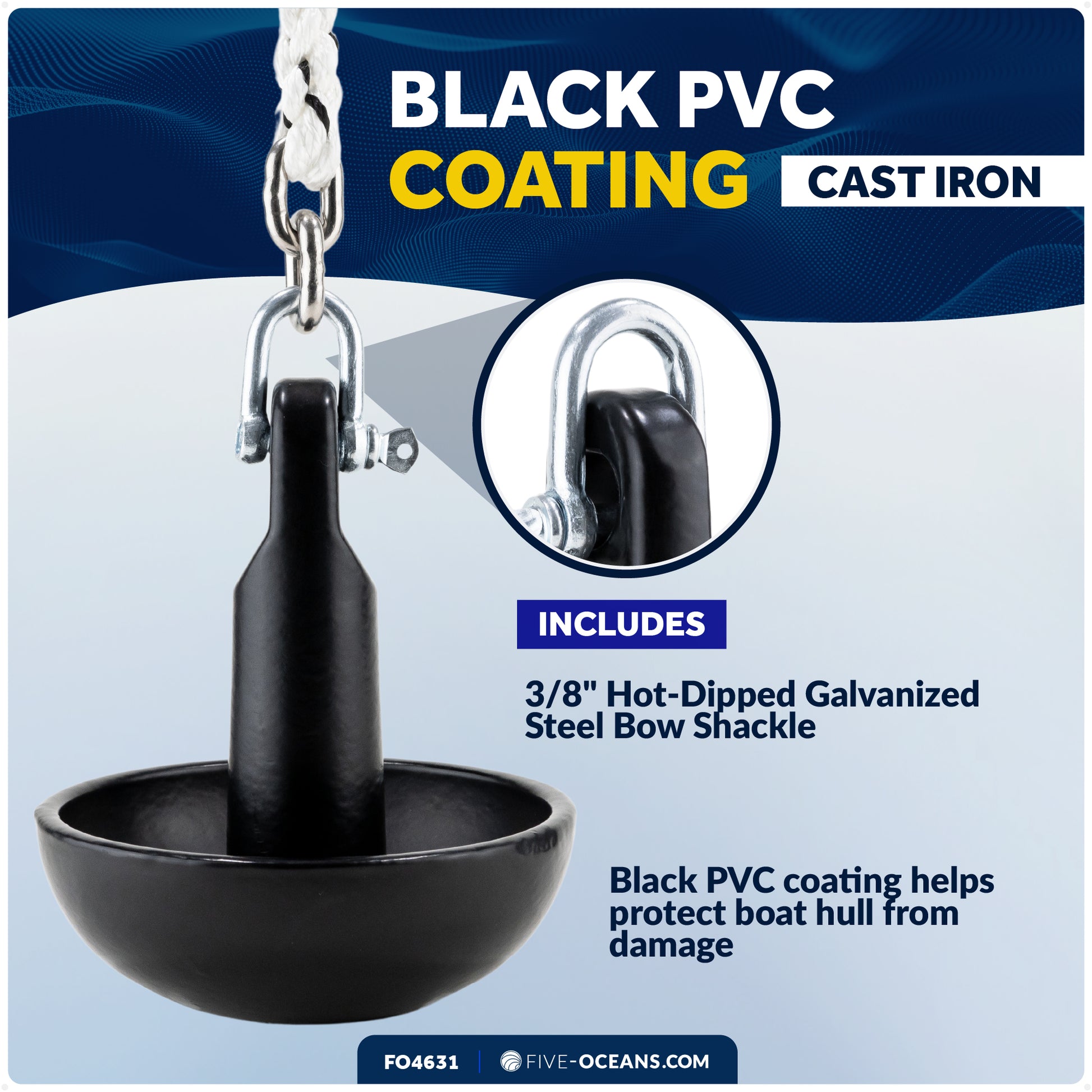 8 lb Mushroom Boat Anchor, Black PVC Vinyl Coating - FO4631 - Five Oceans
