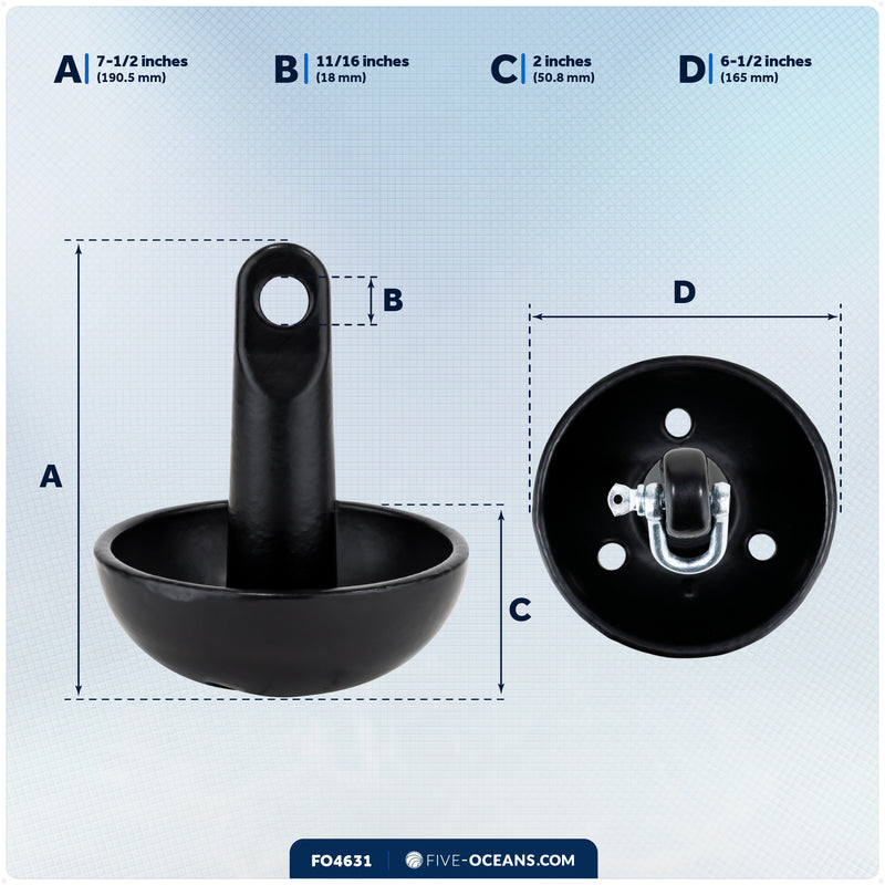 8 Lb. Mushroom Anchor, Black, Vinyl Coated - FO4631 - Five Oceans