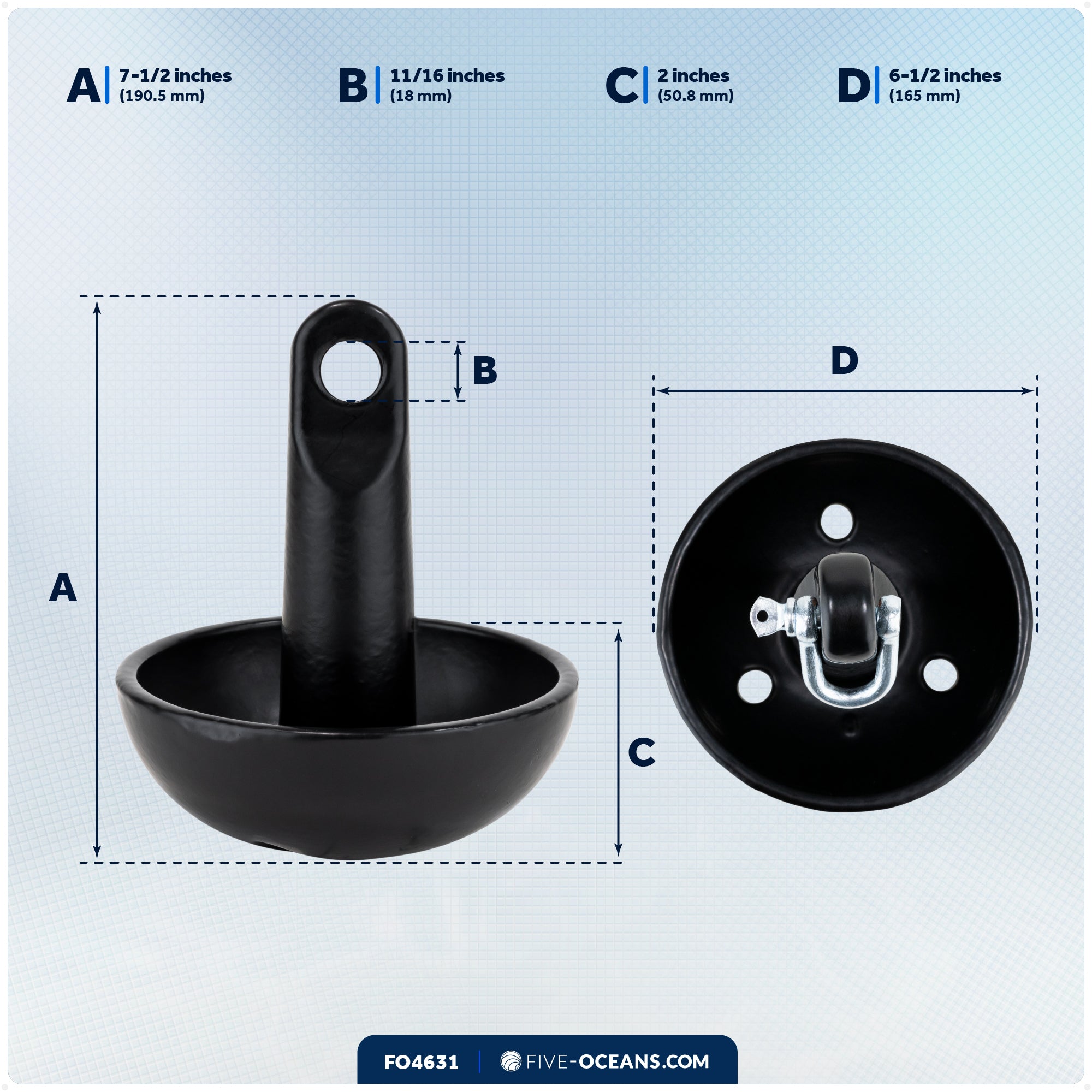 8 Lb. Mushroom Anchor, Black, Vinyl Coated – FO4631 - Five Oceans