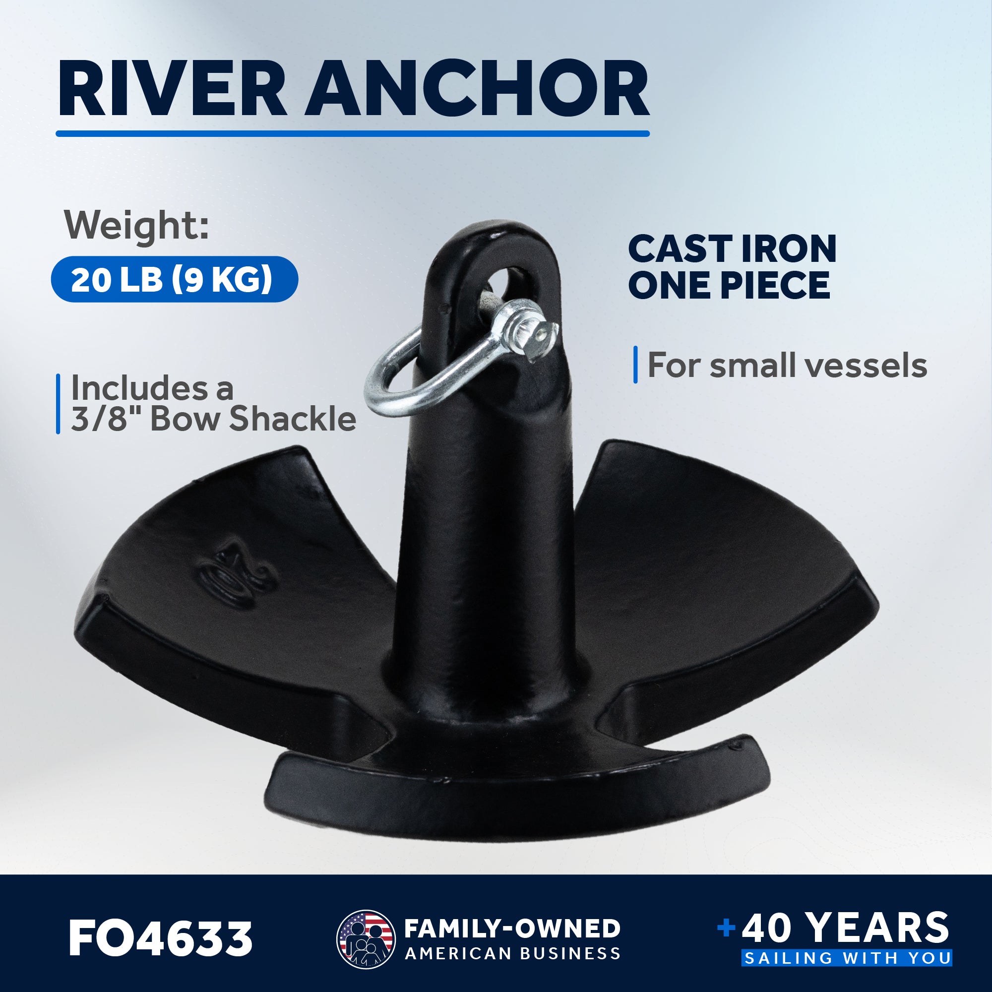 River Anchor, 20 Lb, Cast Iron Black PVC Vinyl Coated - FO4633