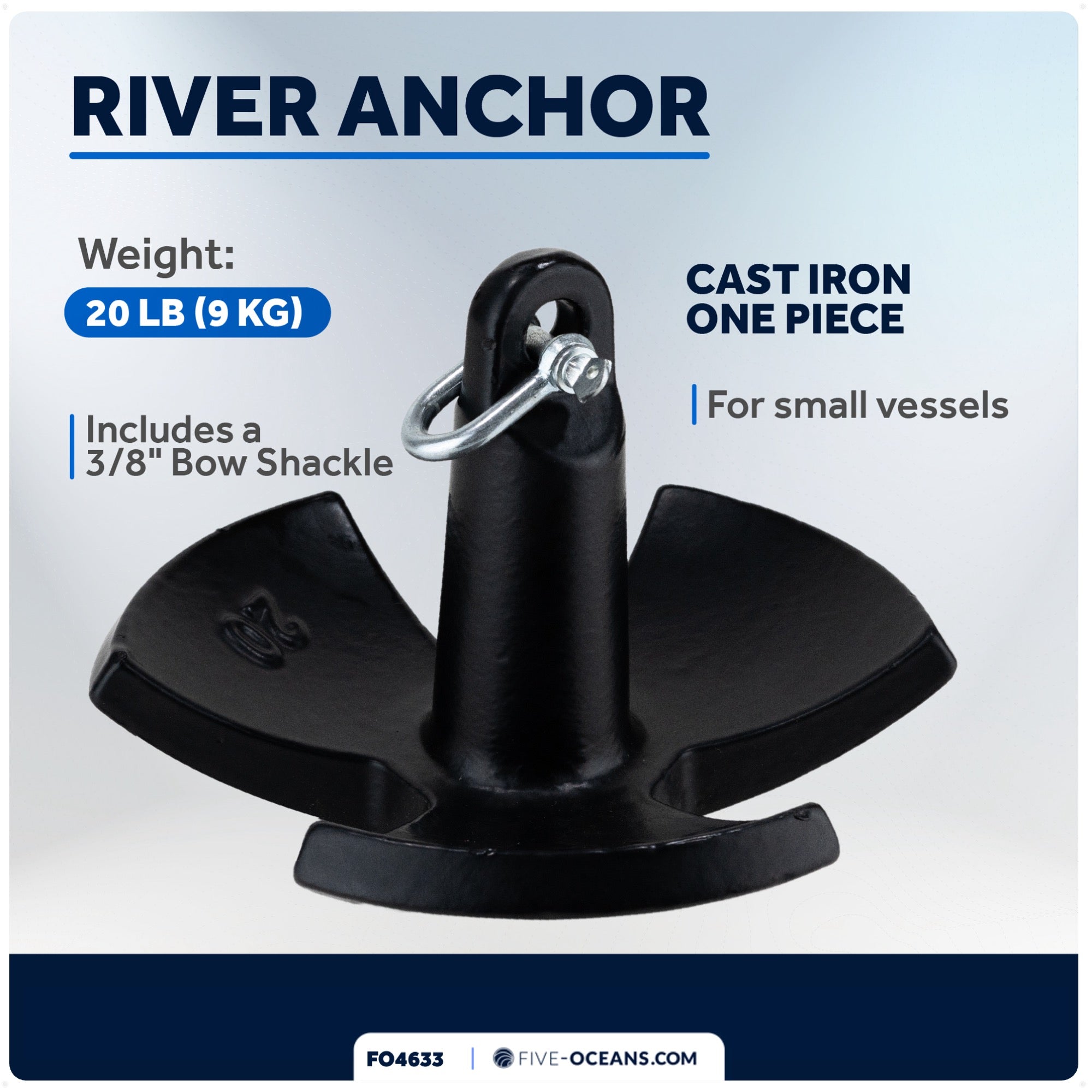River Anchor, 20 Lb, Cast Iron Black PVC Vinyl Coated - FO4633 - Five Oceans