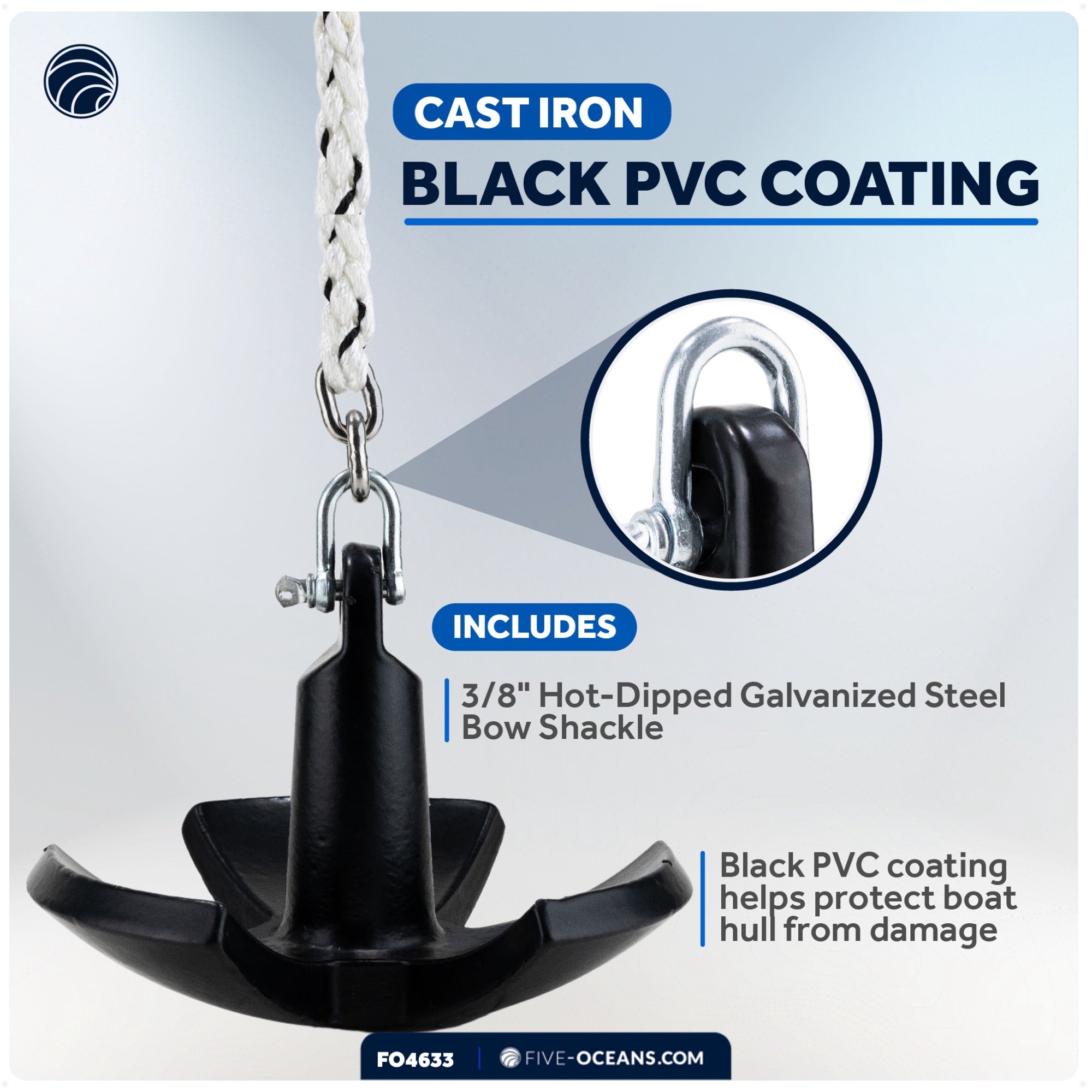 River Anchor, 20 Lb, Cast Iron Black PVC Vinyl Coated - FO4633 - Five Oceans