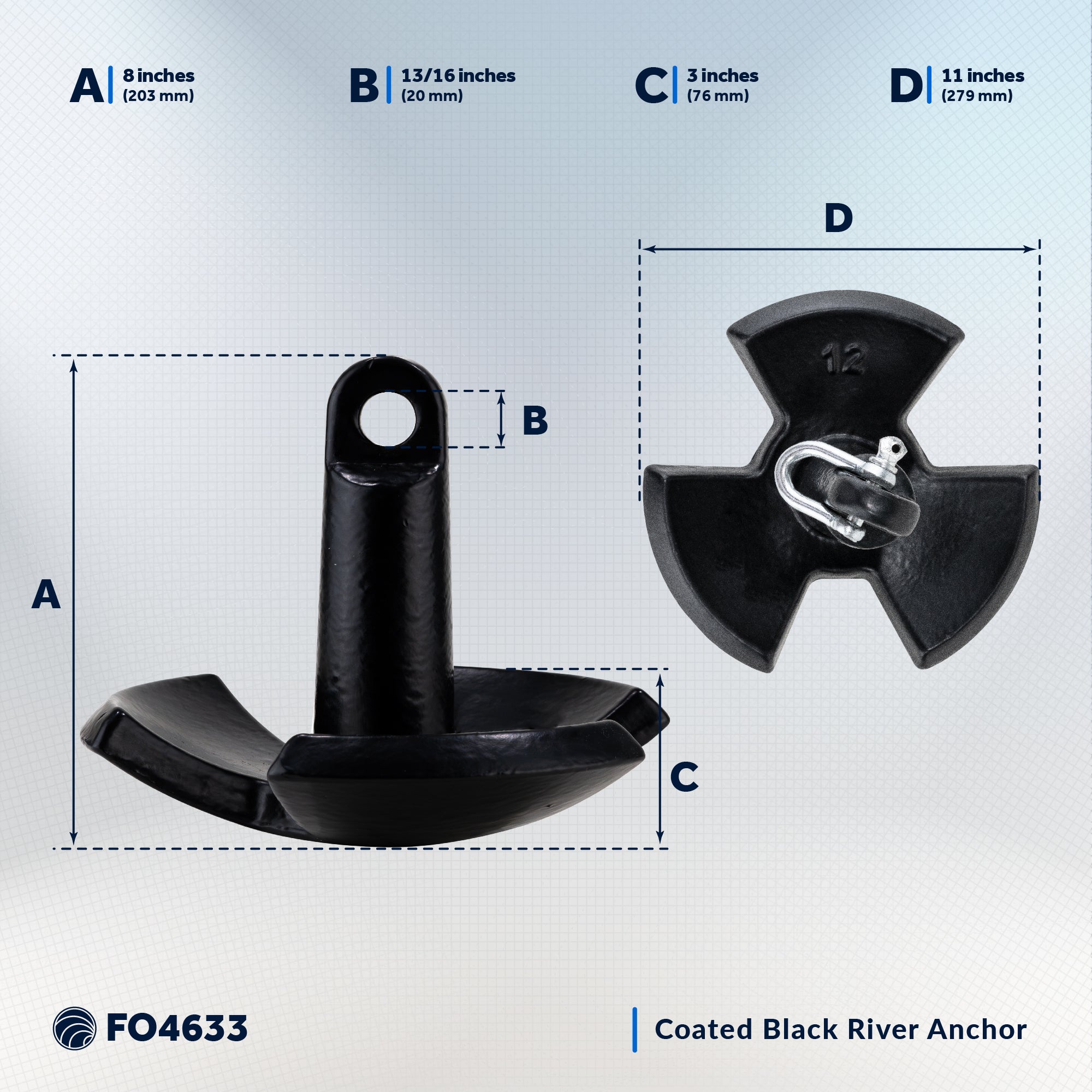 River Anchor, 20 Lb, Cast Iron Black PVC Vinyl Coated - FO4633 - Five Oceans
