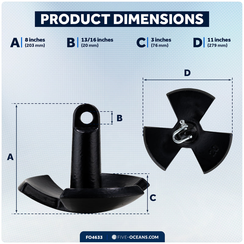 20 Lb. River Anchor, Black, Vinyl Coated - FO4633 - Five Oceans