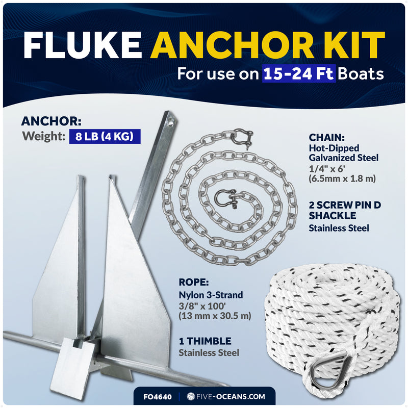 8 Lb. Fluke Anchor Kit - FO4640 - Five Oceans