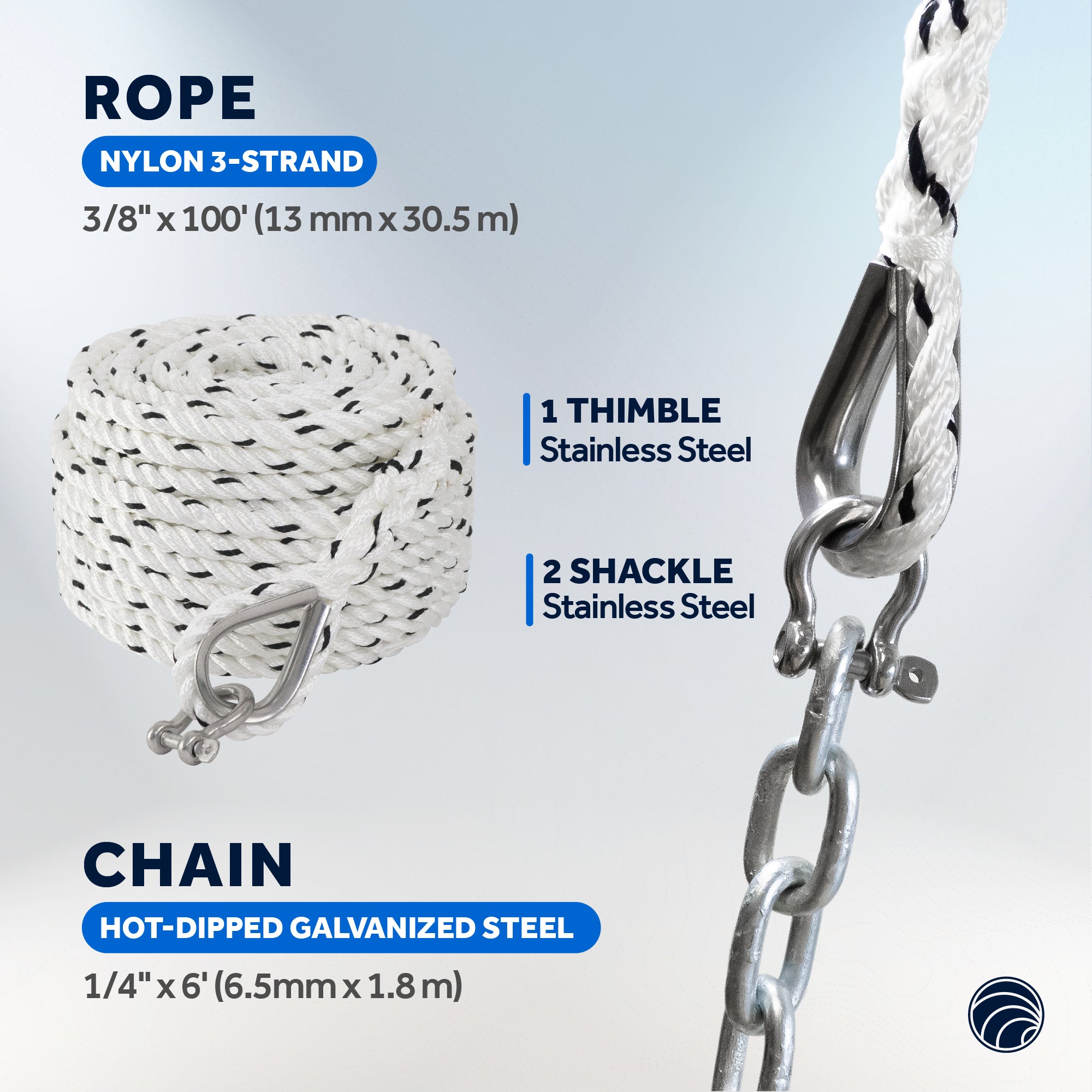 Boat Fluke Anchor Kit, 8 Lb Hot Dipped Galvanized, Rope, Chain and Shackle - FO4640