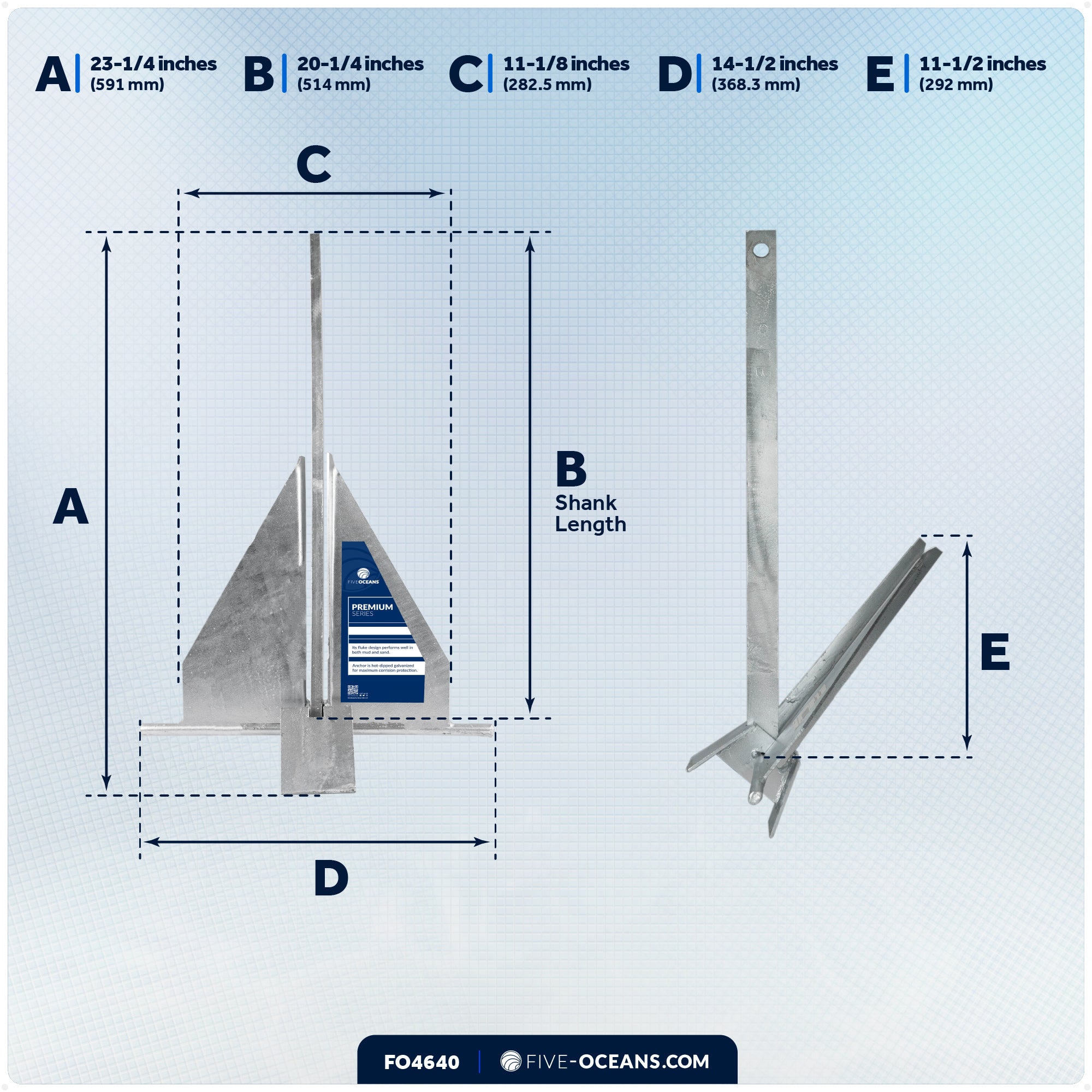 8 Lb Boat Fluke Anchor Kit, Hot Dipped Galvanized, Rope, Chain and Shackle - FO4640 - Five Oceans