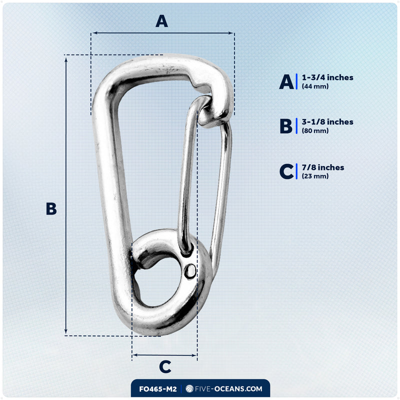 3-1/8" Asymmetric Snap Hook Carabiner, AISI316 Stainless Steel, 2-Pack - FO465-M2 - Five Oceans