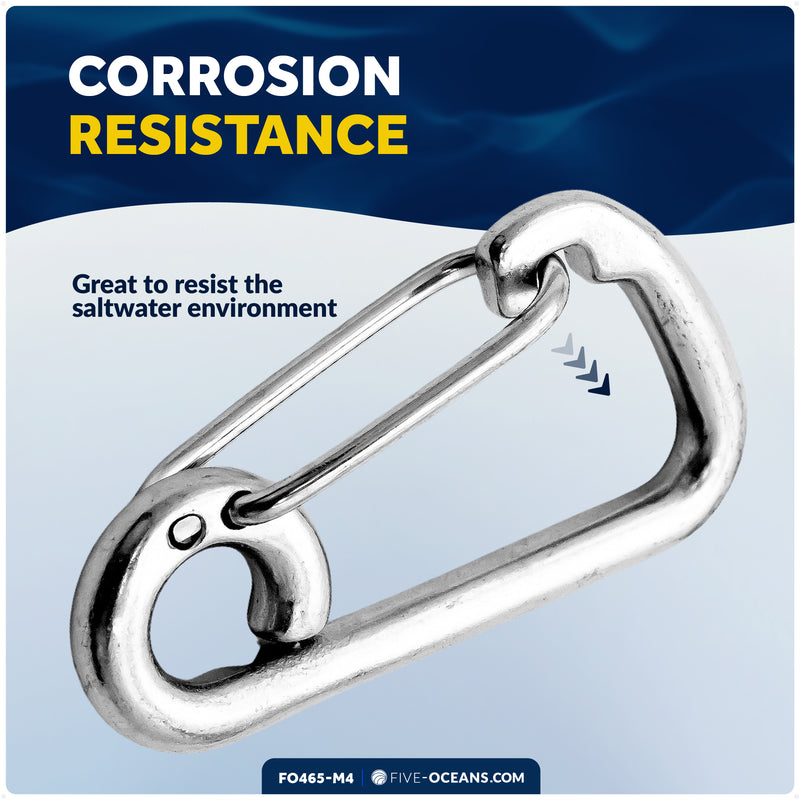 3-1/8" Asymmetric Snap Hook Carabiner, AISI316 Stainless Steel, 4-Pack - FO465-M4 - Five Oceans