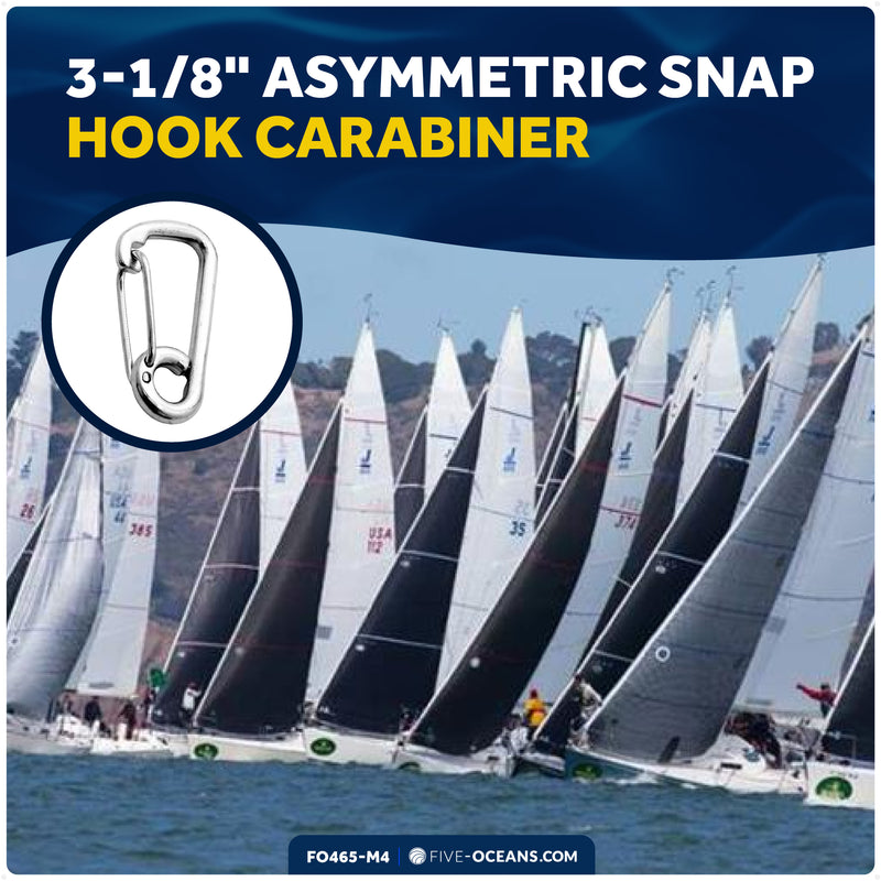 3-1/8" Asymmetric Snap Hook Carabiner, AISI316 Stainless Steel, 4-Pack - FO465-M4 - Five Oceans