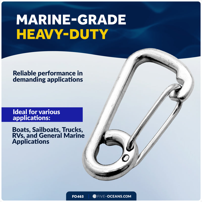 3-1/8" Asymmetric Snap Hook Carabiner, AISI316 Stainless Steel - FO465 - Five Oceans