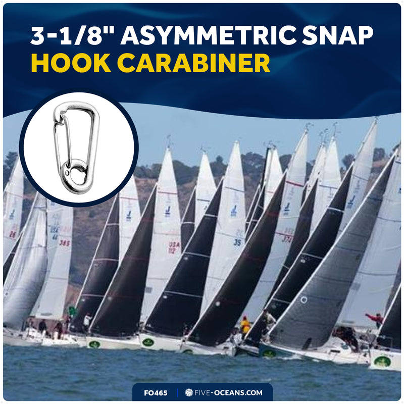 3-1/8" Asymmetric Snap Hook Carabiner, AISI316 Stainless Steel - FO465 - Five Oceans