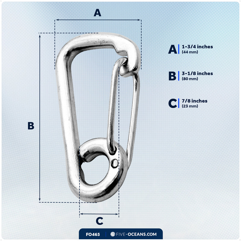 3-1/8" Asymmetric Snap Hook Carabiner, AISI316 Stainless Steel - FO465 - Five Oceans