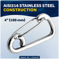 4" Asymmetric Snap Hook Carabiner, AISI316 Stainless Steel, 2-Pack - FO466-M2 - Five Oceans