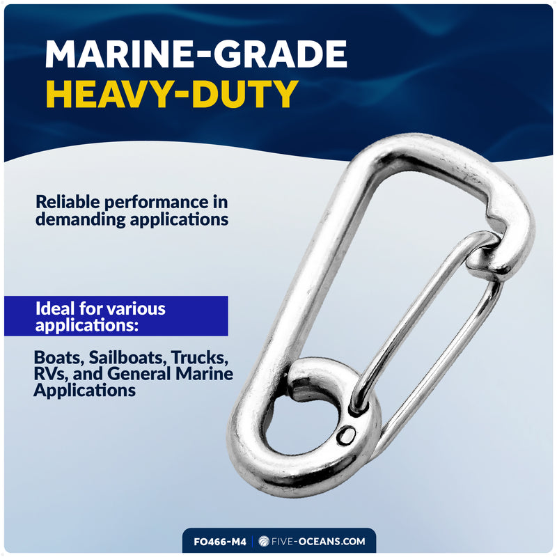 4" Asymmetric Snap Hook Carabiner, AISI316 Stainless Steel, 4-Pack - FO466-M4 - Five Oceans
