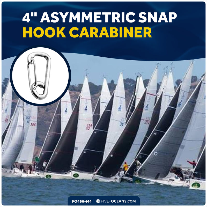 4" Asymmetric Snap Hook Carabiner, AISI316 Stainless Steel, 4-Pack - FO466-M4 - Five Oceans