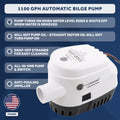 1100 GPH / 4164 LPH Automatic Bilge Pump 12V - 1-1/8" Hose ID Port - FO4660 - Five Oceans
